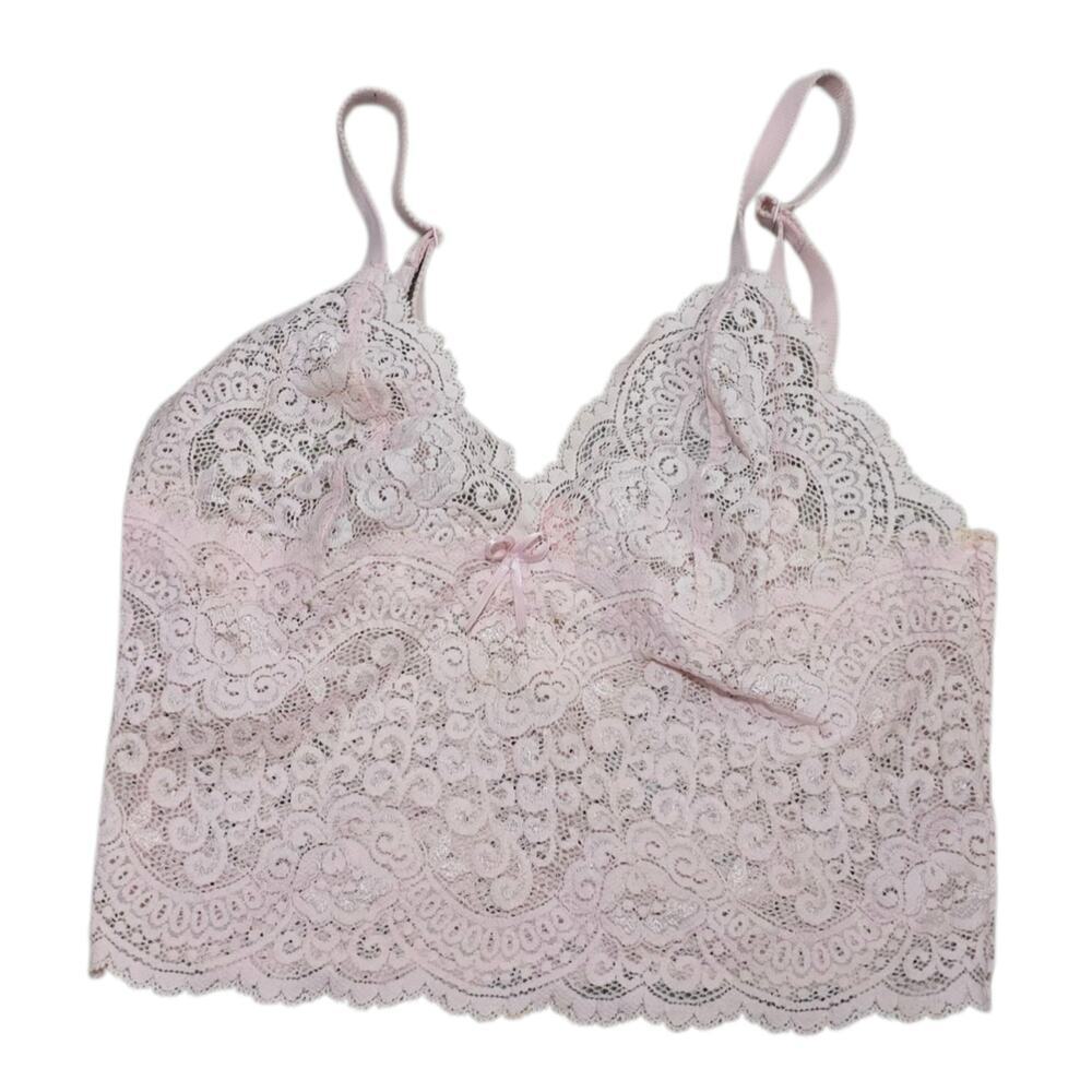Vintage Y2K 2002 Victoria Secret Baby Pink Lace Cami Top with Bow Small
